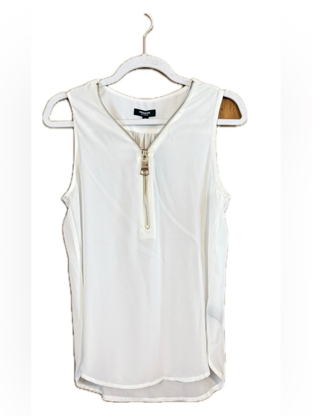 Premise White Sleeveless Zip-Front Tank Top